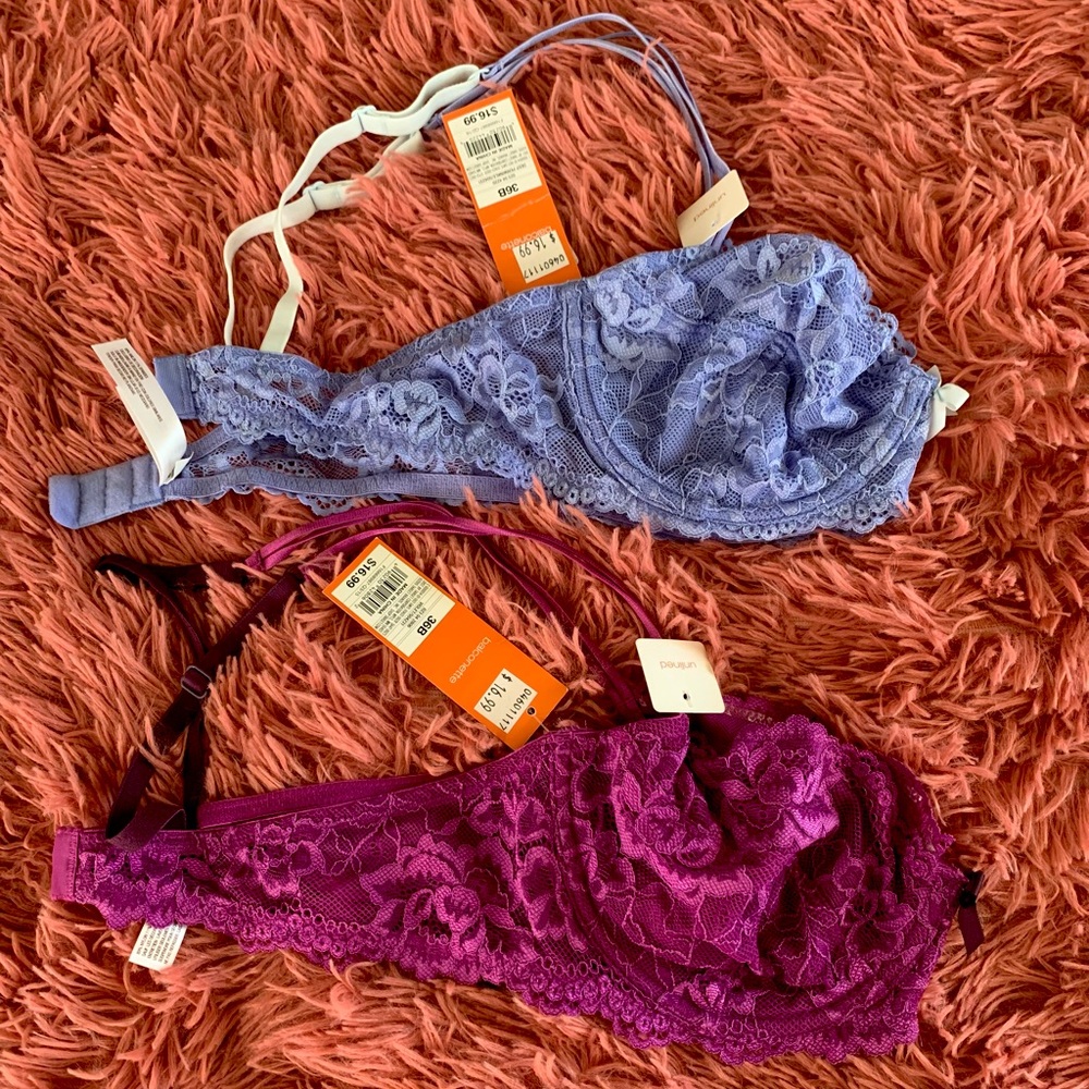 Blue & Purple Lace Bralettes (36B)